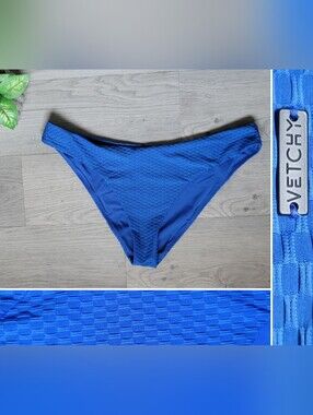 Vetchy Laguna Blue Geometric Honeycomb Bikini Bottoms, Women's Extra Large